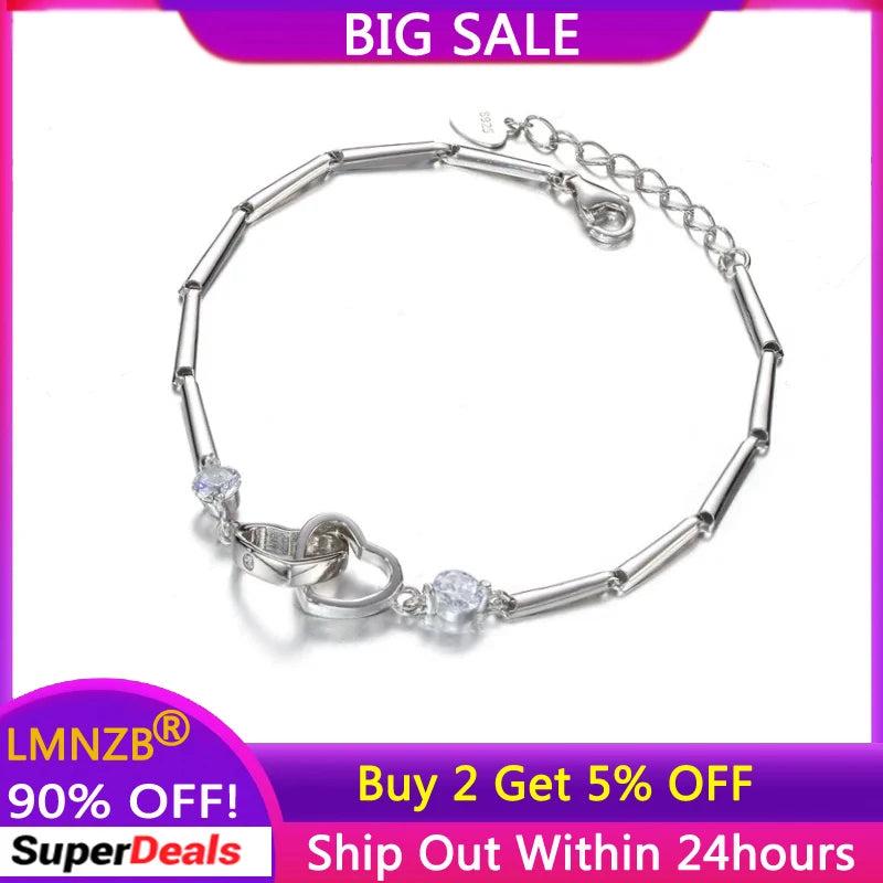 Tibetan Silver Heart Charm Bracelet, Cubic Zirconia Double Heart Jewel