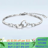 Tibetan Silver Heart Charm Bracelet, Cubic Zirconia Double Heart Jewel