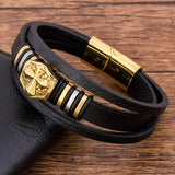 Stainless Steel Leather Bracelet Cross Men Charm Bangles