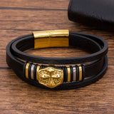 Stainless Steel Leather Bracelet Cross Men Charm Bangles