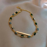 Vintage Bohemia Charm Bracelet Bangle Green Epoxy Copper Plated