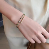 Vintage Bohemia Charm Bracelet Bangle Green Epoxy Copper Plated