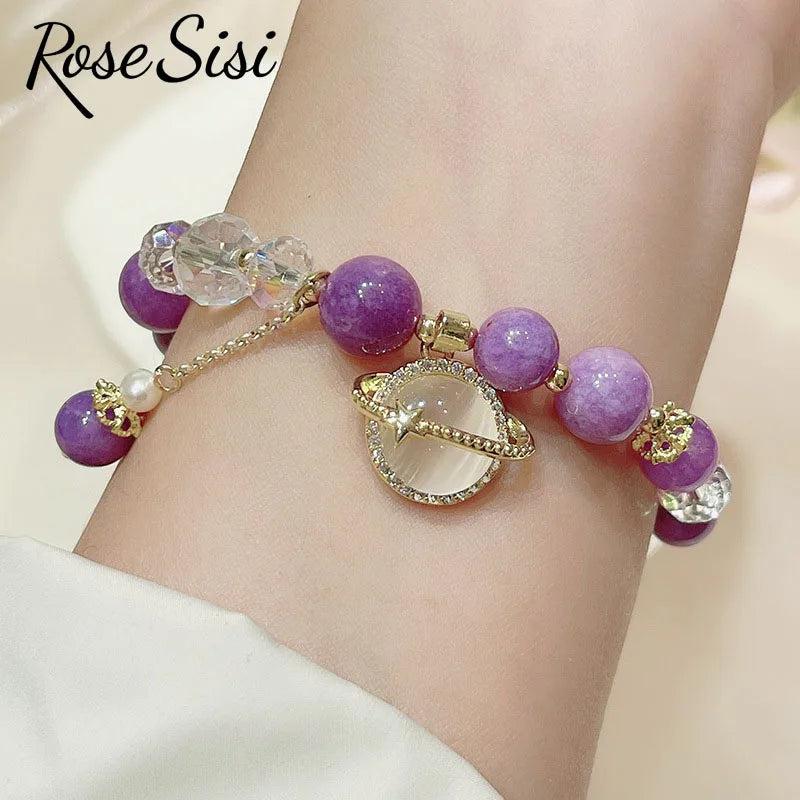 Beaded Crystal Bracelet for Women with Safety Buckle