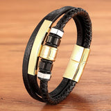 Multilayer Braided Leather Stainless Steel Men Bracelet