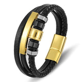 Multilayer Braided Leather Stainless Steel Men Bracelet