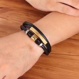 Multilayer Braided Leather Stainless Steel Men Bracelet