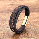 Men's Hand-Woven Leather Bracelet Stainless Steel Charm Bangle