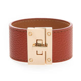Checkerboard Cowhide Leather Bracelet Bangle Magnetic Snap Charm Jewelry