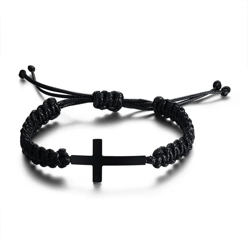 Stainless Steel Cross Braided Bracelet for Men Women