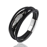 Men's Leather Feather Shape Bracelet Stainless Steel Gift