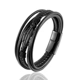 Men's Leather Feather Shape Bracelet Stainless Steel Gift
