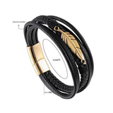Men's Leather Feather Shape Bracelet Stainless Steel Gift