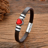 Sweet Heart Pendant Leather Chain Bracelet For Women Charm Glass Crystal Bangle