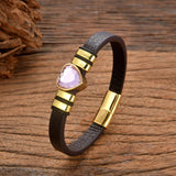 Sweet Heart Pendant Leather Chain Bracelet For Women Charm Glass Crystal Bangle