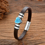 Sweet Heart Pendant Leather Chain Bracelet For Women Charm Glass Crystal Bangle