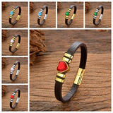Sweet Heart Pendant Leather Chain Bracelet For Women Charm Glass Crystal Bangle