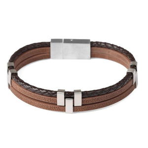 Men Leather Bracelet Stainless Steel Vintage Wristband