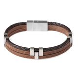 Men Leather Bracelet Stainless Steel Vintage Wristband