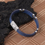 Men Leather Bracelet Stainless Steel Vintage Wristband