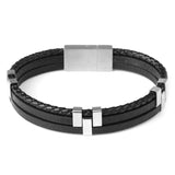 Men Leather Bracelet Stainless Steel Vintage Wristband