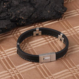 Men Leather Bracelet Stainless Steel Vintage Wristband