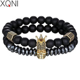 Skeleton & Crown Beads Bracelet for Men Women 17-20cm