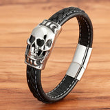 Neo-gothic Stainless Steel Leather Bracelet with Animal Skull Snake Owl