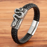Neo-gothic Stainless Steel Leather Bracelet with Animal Skull Snake Owl