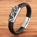 Neo-gothic Stainless Steel Leather Bracelet with Animal Skull Snake Owl