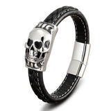 Neo-gothic Stainless Steel Leather Bracelet with Animal Skull Snake Owl