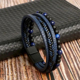 Tiger Eye Beaded Leather Bracelet for Men