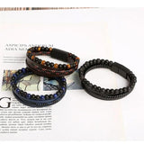 Tiger Eye Beaded Leather Bracelet for Men