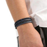 Tiger Eye Beaded Leather Bracelet for Men