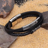 Men Multilayer Leather Bracelet Magnetic Punk Rock Bangle Arm Jewelry