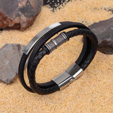Men Multilayer Leather Bracelet Magnetic Punk Rock Bangle Arm Jewelry