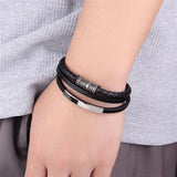 Men Multilayer Leather Bracelet Magnetic Punk Rock Bangle Arm Jewelry