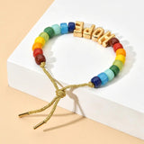 Big Letter Rainbow Bracelet Natural Stone Beads Yoga Bangle Jewelry