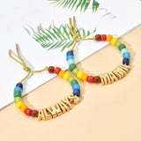 Big Letter Rainbow Bracelet Natural Stone Beads Yoga Bangle Jewelry