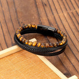 Vintage Braided Wrap Leather Bracelet with Tiger Eye Beads