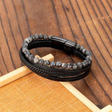Vintage Braided Wrap Leather Bracelet with Tiger Eye Beads