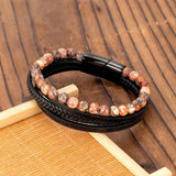 Vintage Braided Wrap Leather Bracelet with Tiger Eye Beads