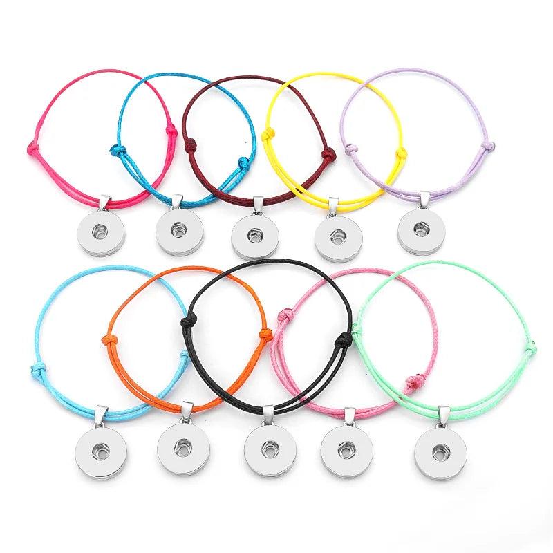 10pcs Colorful Waxed Thread Snap Bracelets for 18mm Buttons