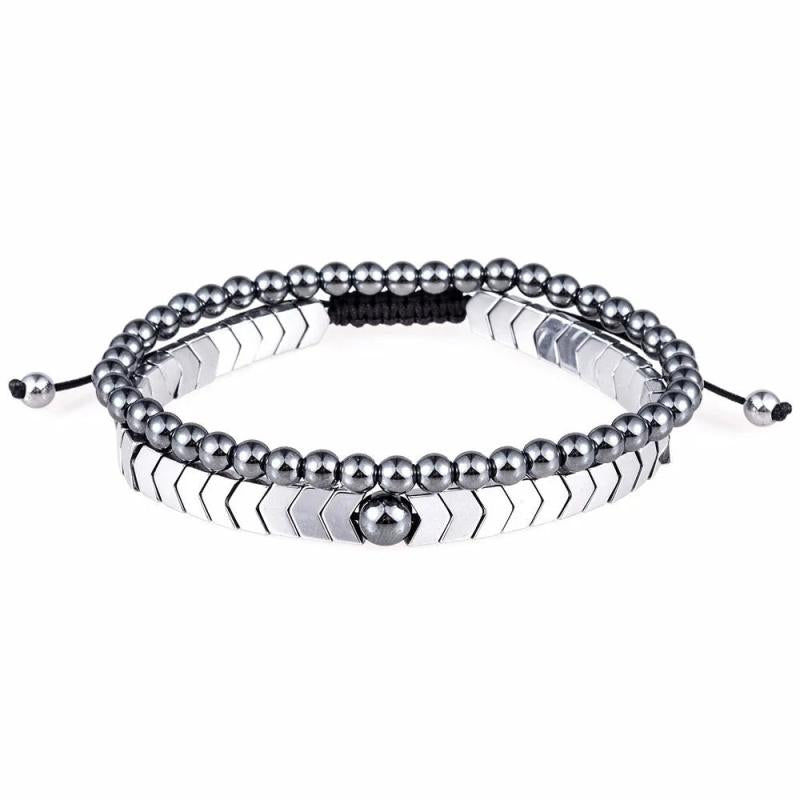 Men's Braided Rope Bracelet with Hematite Stone Beads