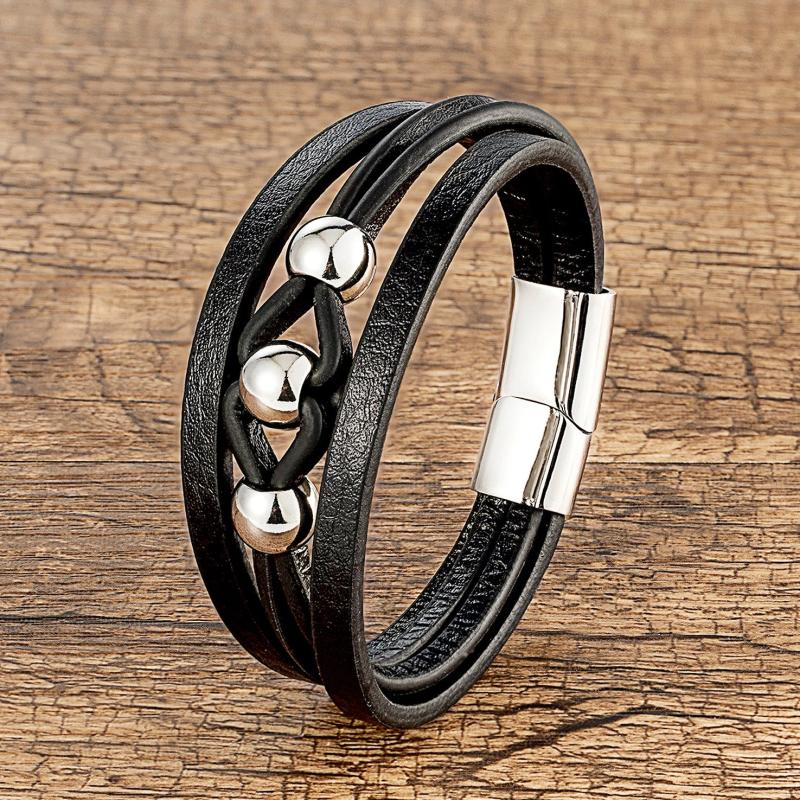 Stainless Steel Bracelets Leather Rope Charm Bangles Wristband Jewelry
