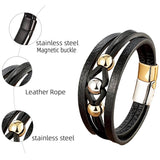 Stainless Steel Bracelets Leather Rope Charm Bangles Wristband Jewelry