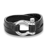 Stainless Steel Shackle Buckle Leather Survival Bracelet Men