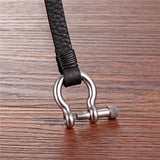 Stainless Steel Shackle Buckle Leather Survival Bracelet Men