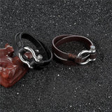 Stainless Steel Shackle Buckle Leather Survival Bracelet Men