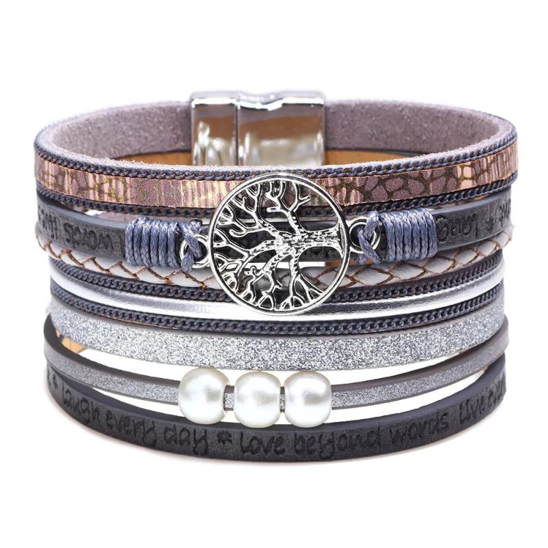 Woven Leather Bracelet Women Life Tree Charm Jewelry Wedding Party Gift