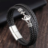 Stainless Steel Anchor Bracelet Men Cowhide Leather Rope Wrap Punk Charm